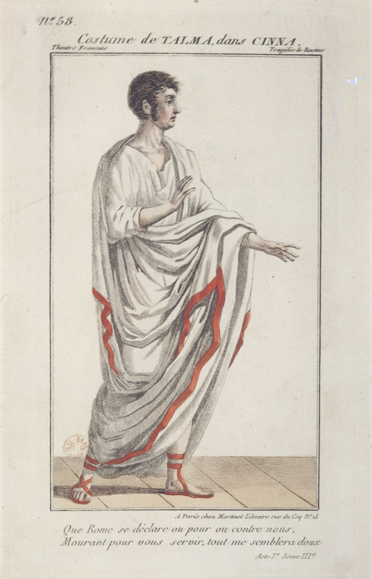 "Vestuario de Joseph Talma" en CINNA o la clemencia de Augusto, de Corneille, tragedia estrenada en el Teatro Marais, en París.